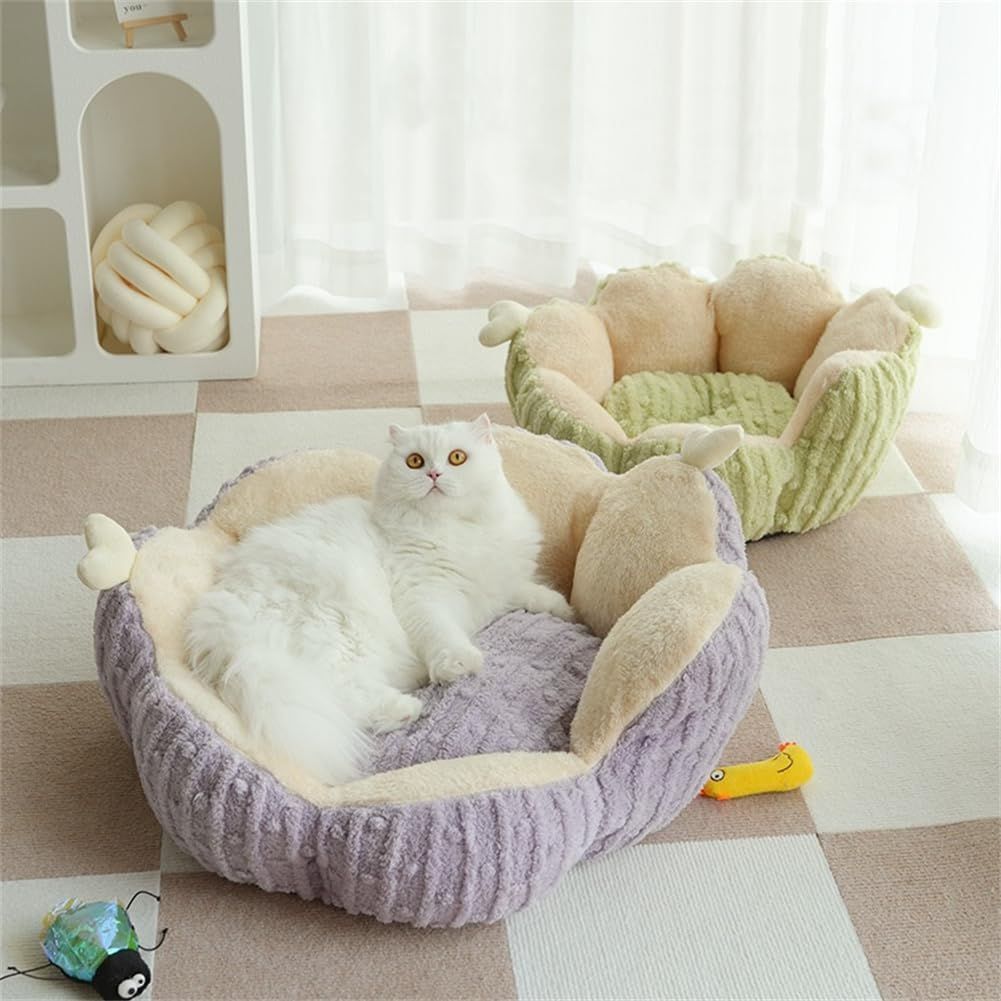 Cactus Cat Beds for Indoor Cute Cactus Fluffy Puppy Bed Squishmall Pet Bed with Removable & Washable Cushion Pillow Cat House Bed Warm Sleeping Bed for Cats Small Dogs - Purple - Size 60cm