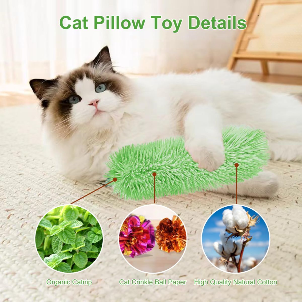 3-Piece Cat Toys Interactive Cat Toys Cat Pillow Toys Catnip Toys Indoor Cat Toys Soft