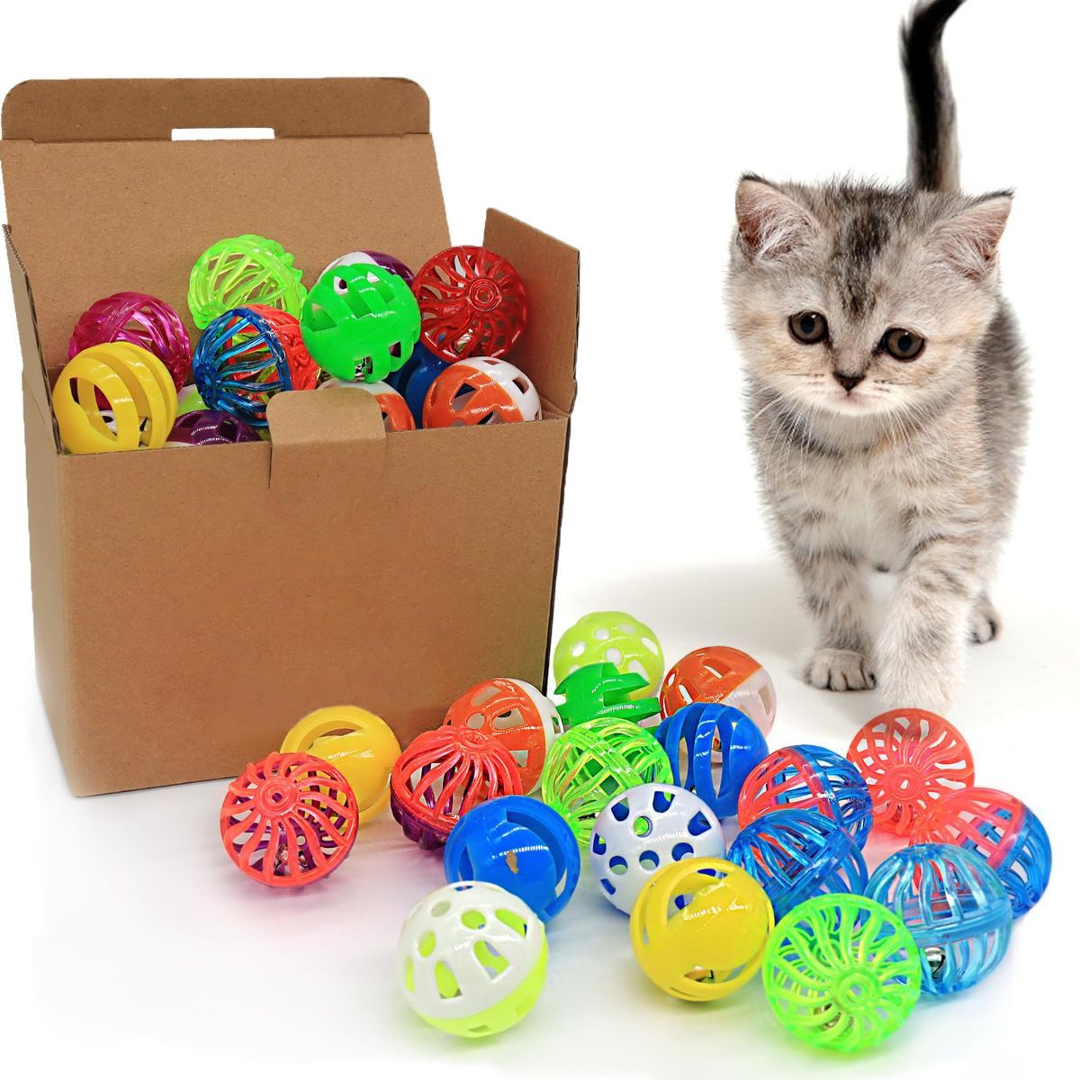 24-Piece Cat Toys Bell Ball Cat Toys Interactive Cat Toys Kitten Toys Colorful，Random color