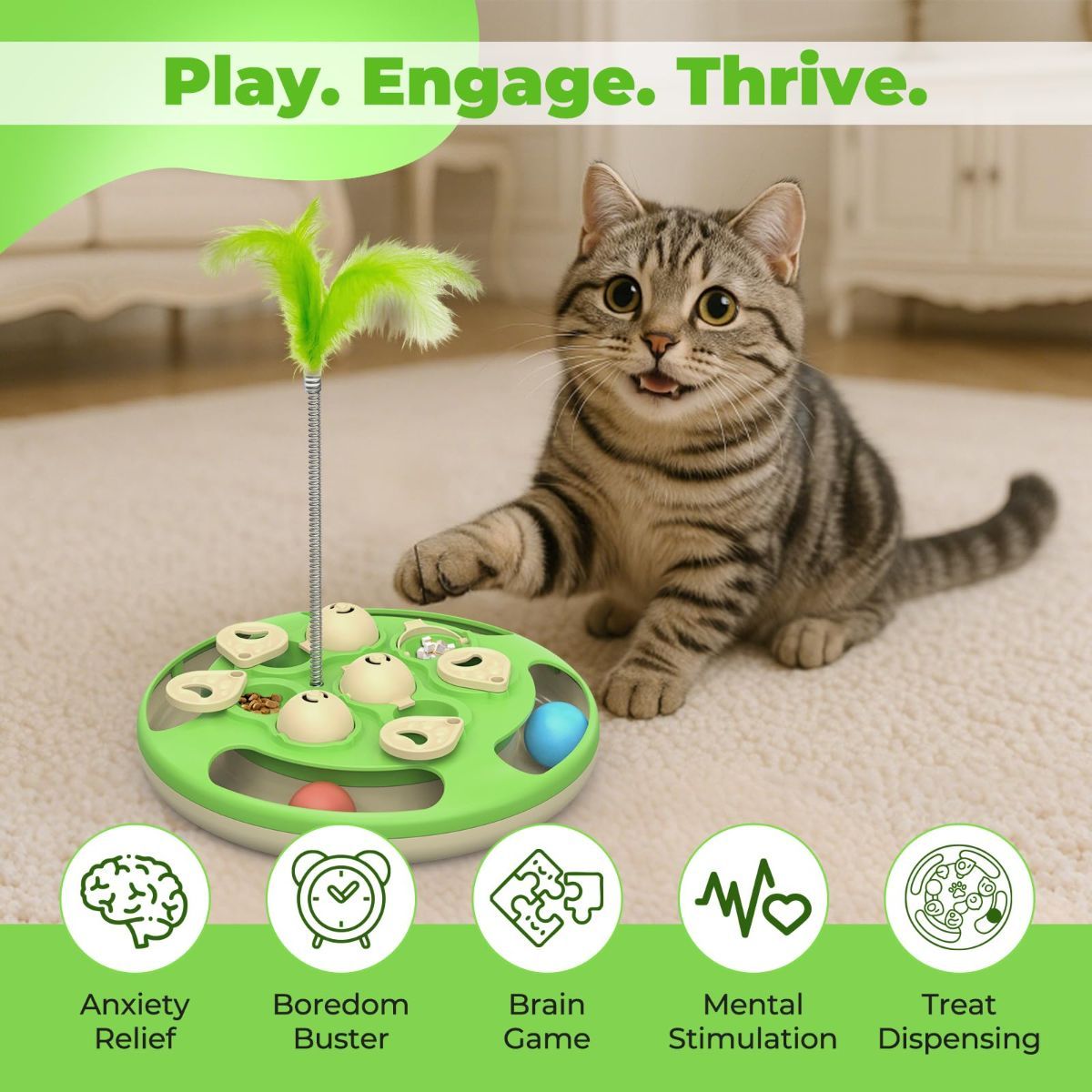 3-in-1 Interactive cat puzzle, toy and treat feeder