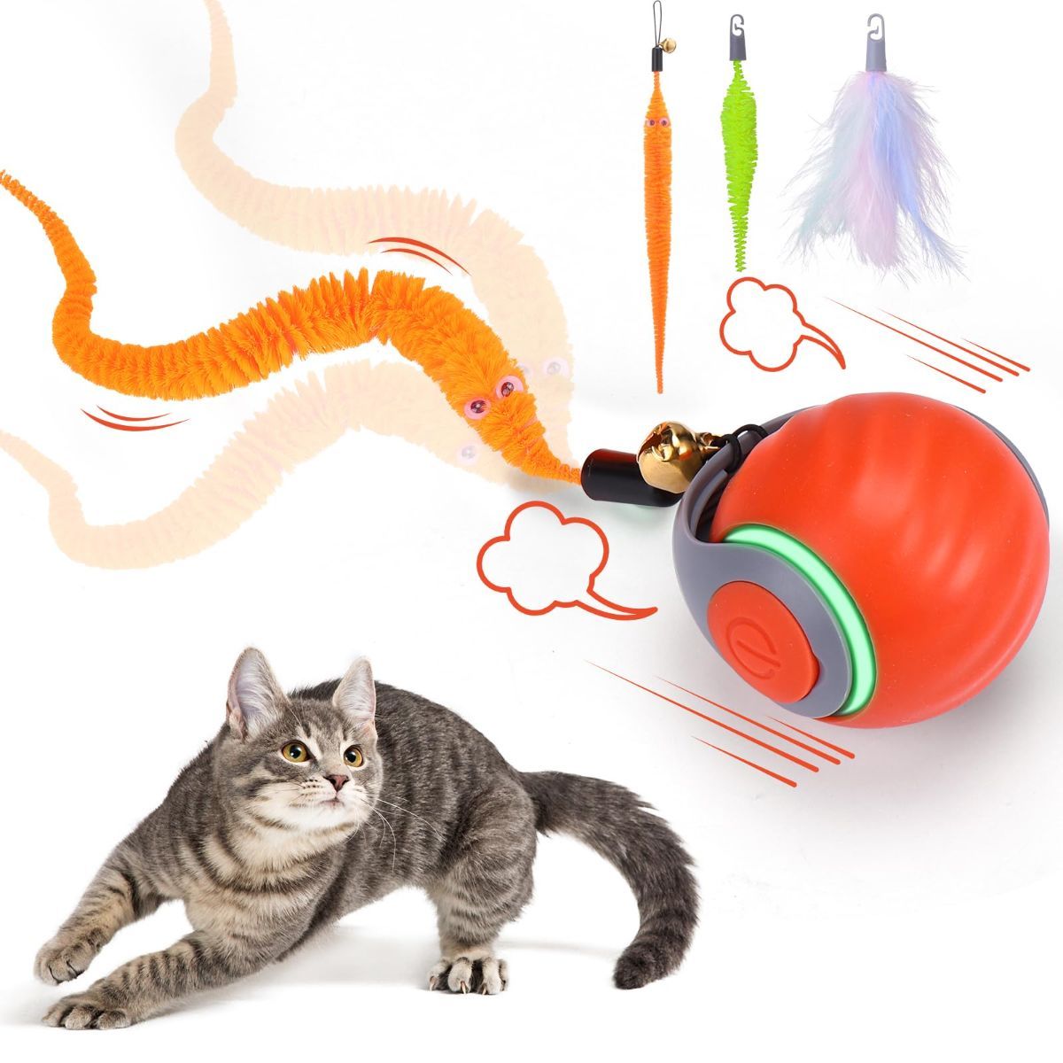 Interactive Cat Toy Cat Ball Toy Feather Worm Toy Cat Toy With Bells Australian