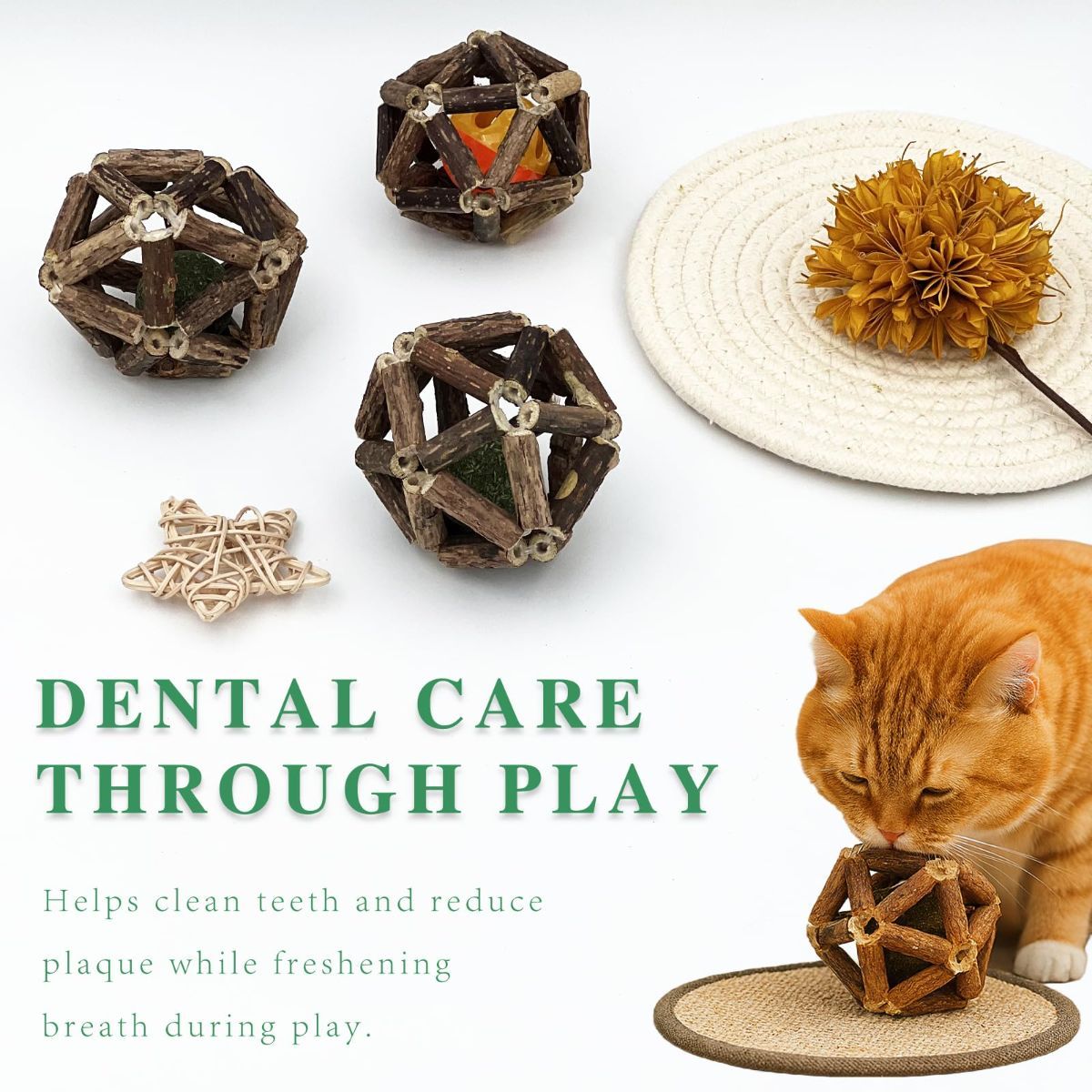 3-Piece Indoor Cat Toys Natural Catnip Toys Kitten Toys Teeth Cleaning Cat Toys Natural