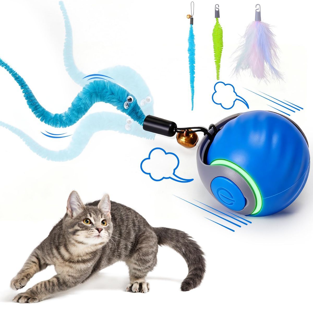 Interactive Cat Toy Cat Ball Toy Feather Worm Toy Cat Toy With Bells Australian