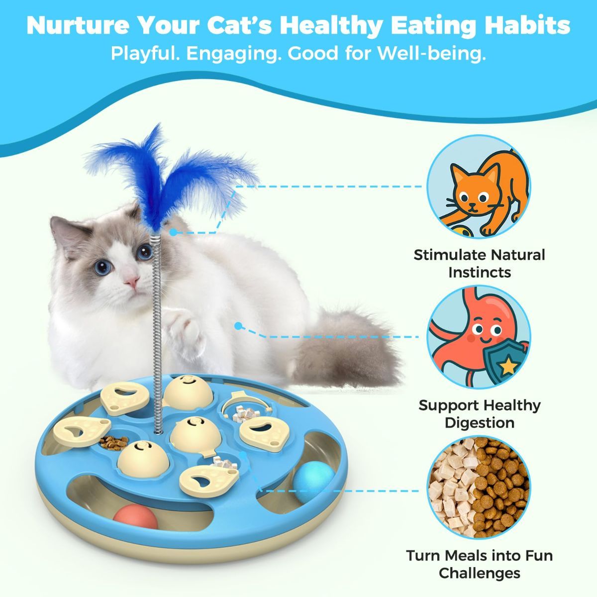 3-in-1 Interactive cat puzzle, toy and treat feeder - Blue