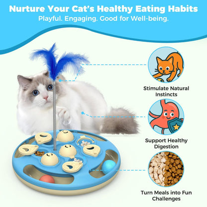 3-in-1 Interactive cat puzzle, toy and treat feeder - Blue