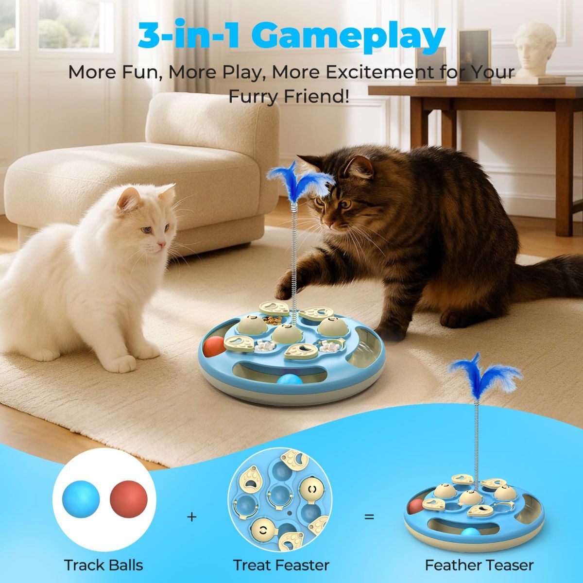 3-in-1 Interactive cat puzzle, toy and treat feeder - Blue