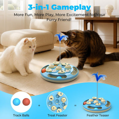 3-in-1 Interactive cat puzzle, toy and treat feeder - Blue