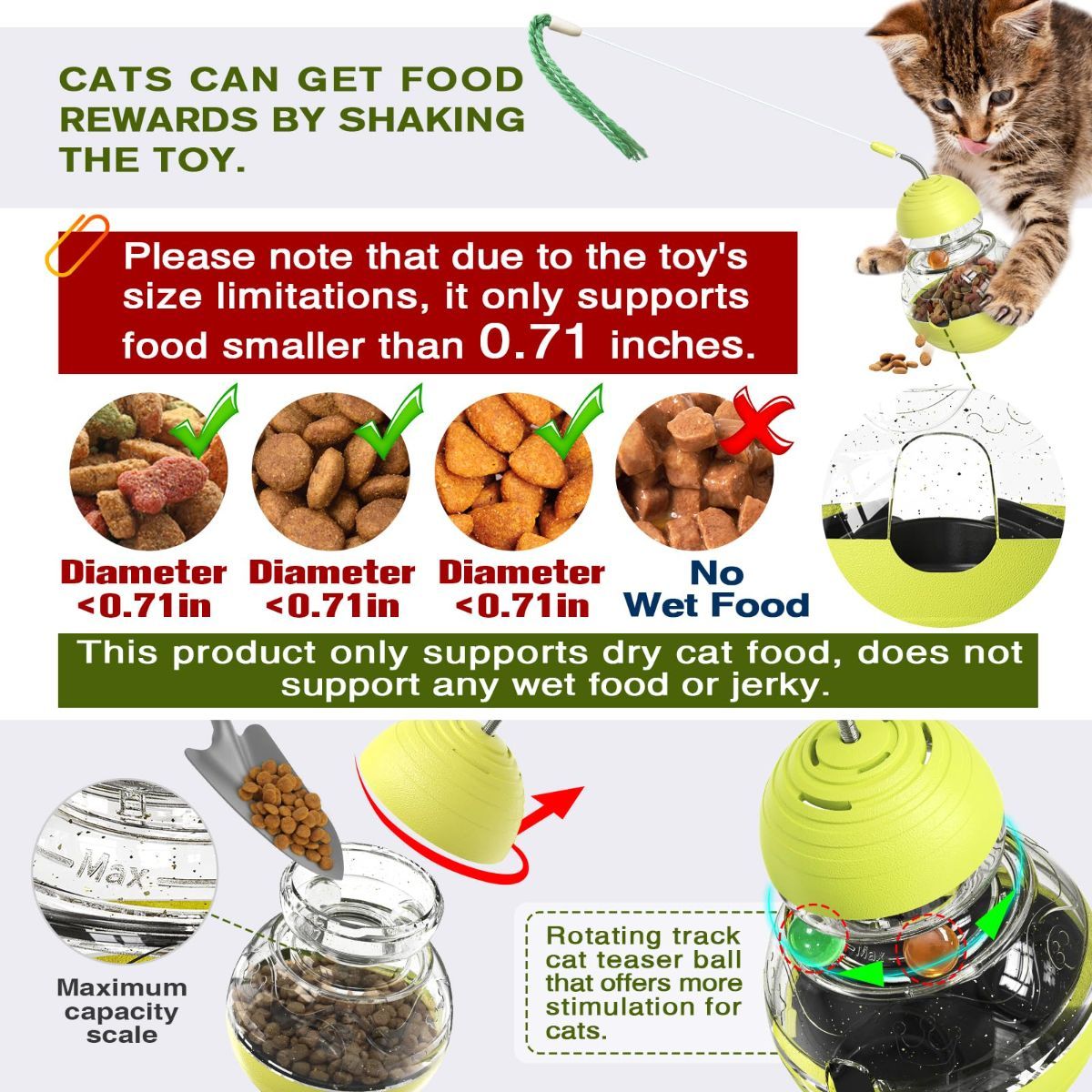 Cat Toy Treat Dispensing Ball Indoor Cat Toy Kitten Toy Mental Stimulation Cat