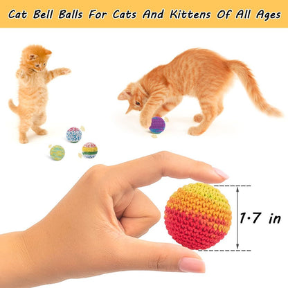 Cat Toys Hand-Crocheted Cat Balls Cat Balls With Bells Indoor Cat Toys Cat Play，Pack of 6，Random color