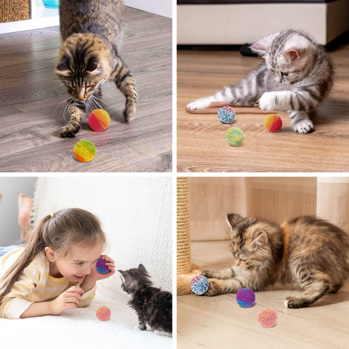 Cat Toys Hand-Crocheted Cat Balls Cat Balls With Bells Indoor Cat Toys Cat Play，Pack of 6，Random color