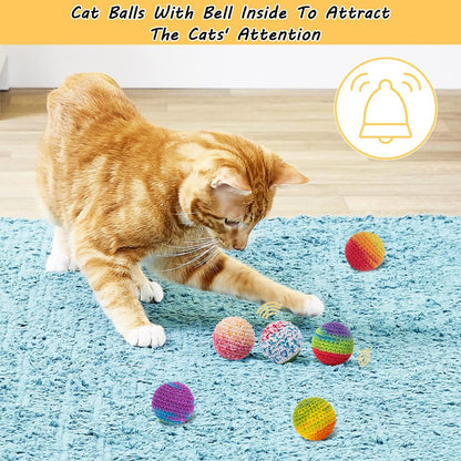 Cat Toys Hand-Crocheted Cat Balls Cat Balls With Bells Indoor Cat Toys Cat Play，Pack of 6，Random color