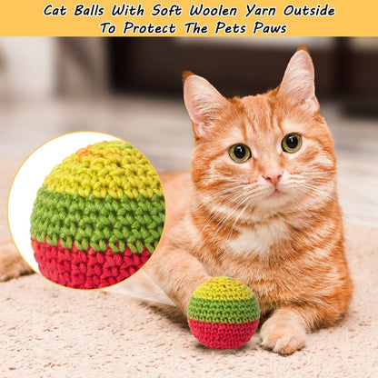 Cat Toys Hand-Crocheted Cat Balls Cat Balls With Bells Indoor Cat Toys Cat Play，Pack of 6，Random color