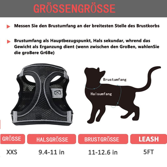 Escape-Proof Cat Harness & Leash Set for Cats, Kittens, Dogs, Puppies - XXS Size