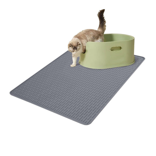 Rubber Large Cat Litter Mat - Kitty Litter Box mat - Silicone Litter Trapping Catcher Mat - Cat Supplies & Accessories for Indoor Cats (28" x 19.7") - Grey