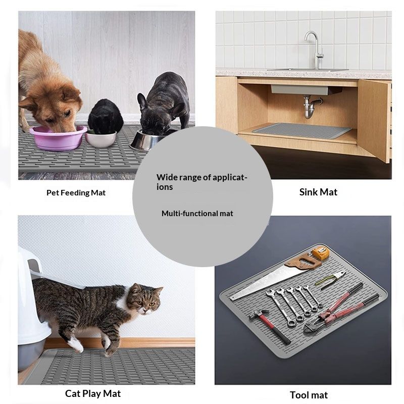 Rubber Large Cat Litter Mat - Kitty Litter Box mat - Silicone Litter Trapping Catcher Mat - Cat Supplies & Accessories for Indoor Cats (28" x 19.7") - Grey