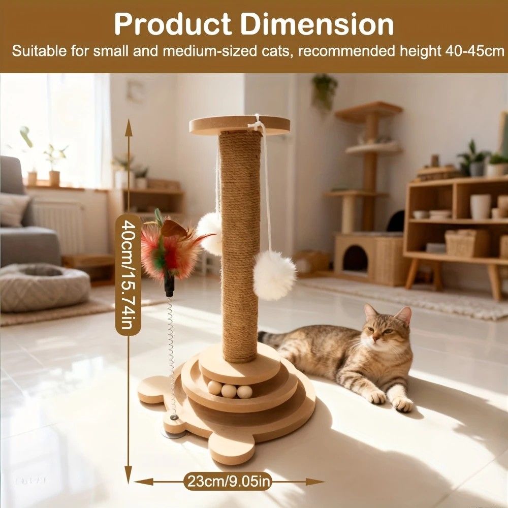 Interactive Cat Scratching Post | Rotating Ball Track + Feather Toy