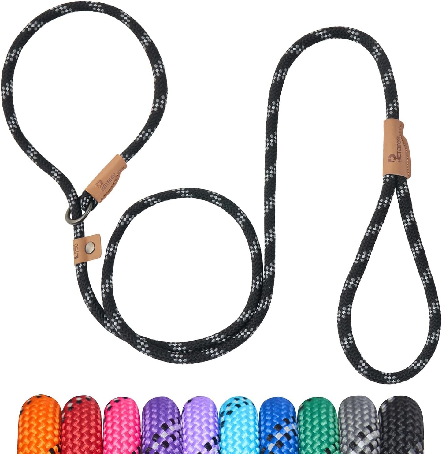 5 FT Slip Lead Dog Leash, Heavy Duty Rope Leash for Small Medium Large Dogs, No Pull Training Lead with Reflective Thread, Strong Comfortable Loop Leash (Black Stripe, Medium(3/8"))