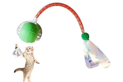 Interactive Cat Toy Moving Cat Ball with Dragonfly Tail Indoor Auto-Turn Cat Toy Green