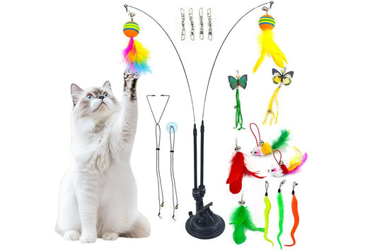 20Pcs Interactive Cat Wand Toys with Feather Replacements for Cats Play and Exercise