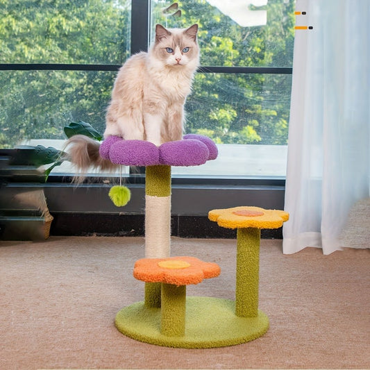 Cat Tree Flower-Shaped Cat Tree Cat Scratching Post Cat Furniture Sisal Rope - Purple - Size 40-40-48