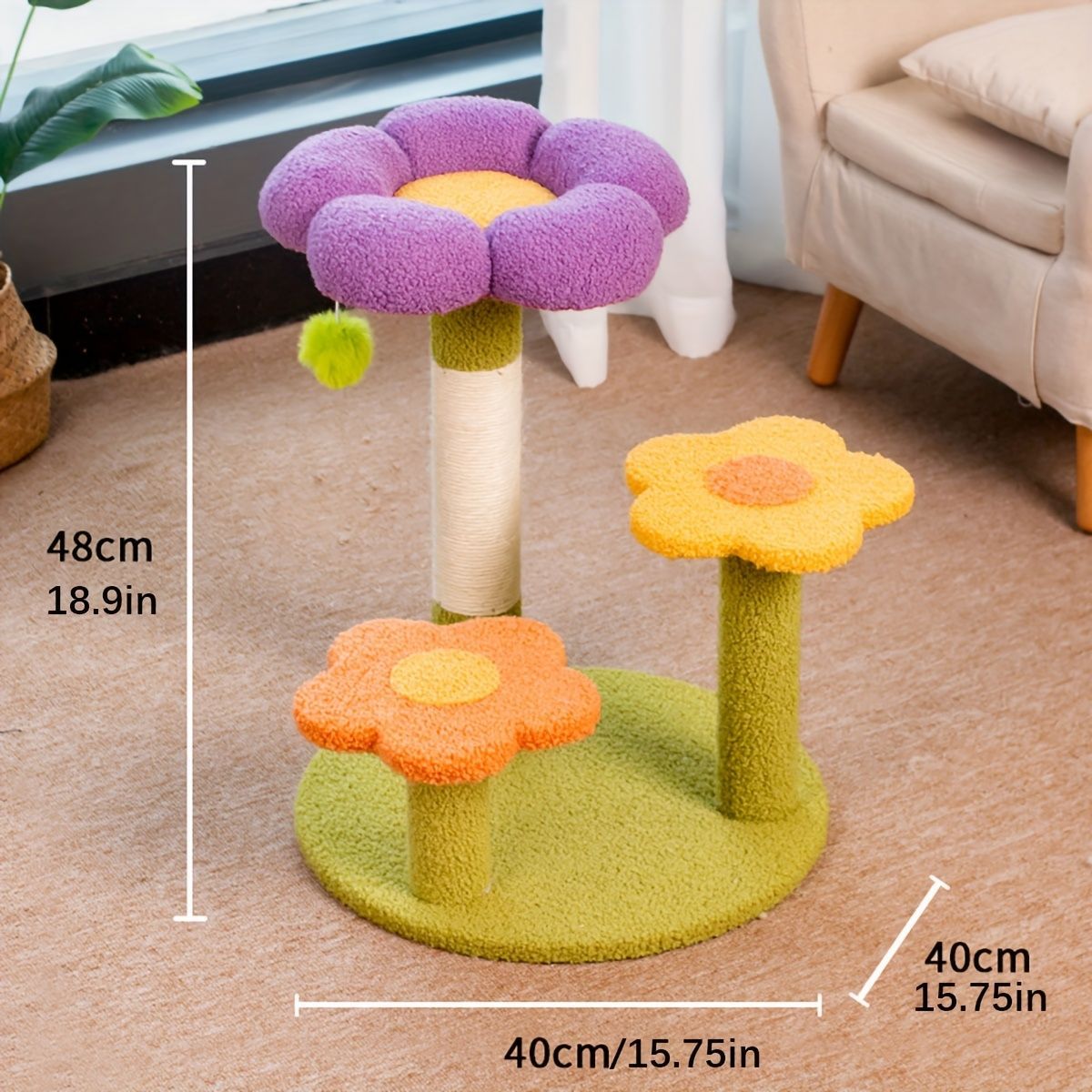 Cat Tree Flower-Shaped Cat Tree Cat Scratching Post Cat Furniture Sisal Rope - Purple - Size 40-40-48