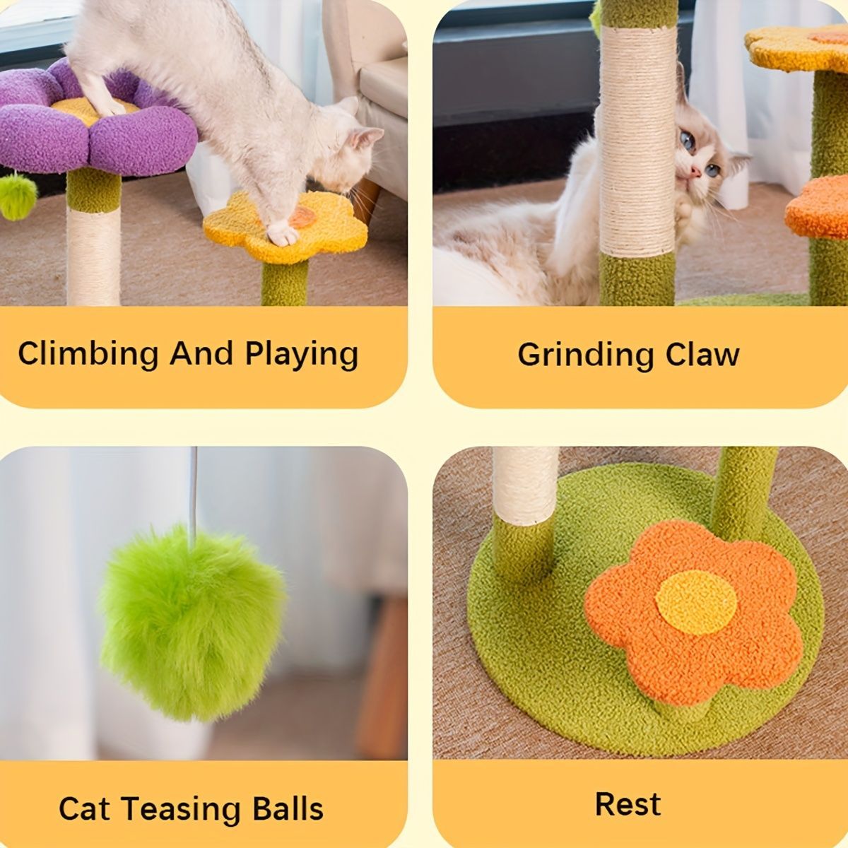 Cat Tree Flower-Shaped Cat Tree Cat Scratching Post Cat Furniture Sisal Rope - Purple - Size 40-40-48