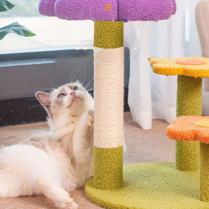 Cat Tree Flower-Shaped Cat Tree Cat Scratching Post Cat Furniture Sisal Rope - Purple - Size 40-40-48