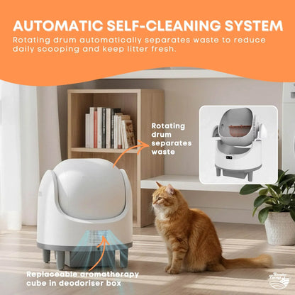 Rooster Farms Smart Cat Litter Box Automatic WiFi Self Cleaning Tray 68L