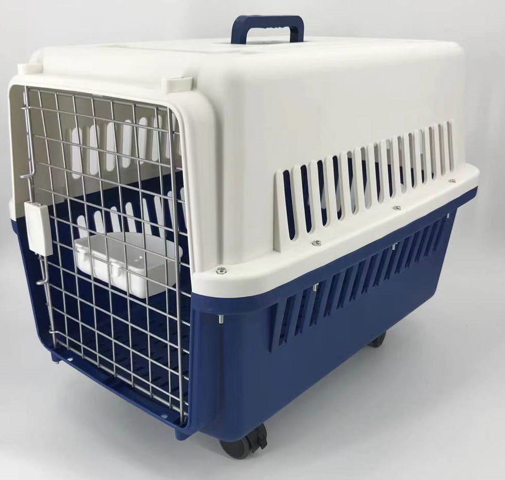 YES4PETS Pet Carrier Cage Crate - Bowl Tray & Removable Wheels - Blue