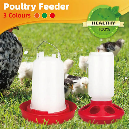 Chicken Feeder Waterer Set Poultry Kettle With Feed Bucket Farm Coop Feeding Use - Red