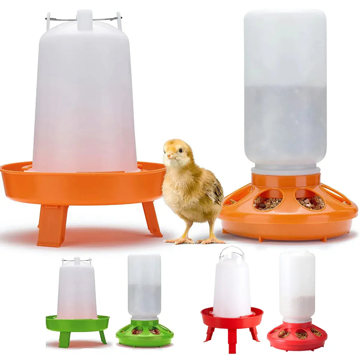 Chicken Feeder Waterer Set Poultry Kettle With Feed Bucket Farm Coop Feeding Use - Red