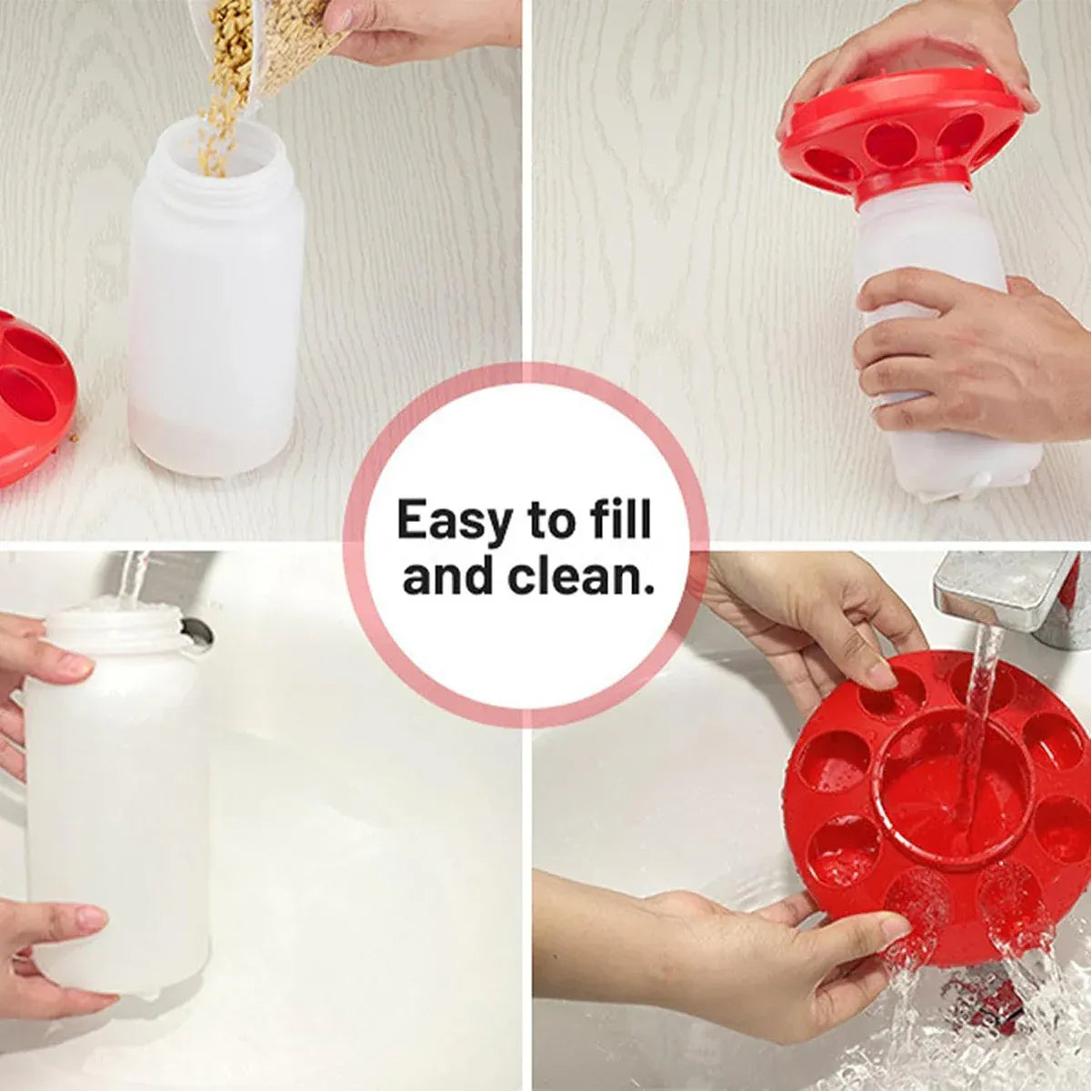 Chicken Feeder Waterer Set Poultry Kettle With Feed Bucket Farm Coop Feeding Use - Red