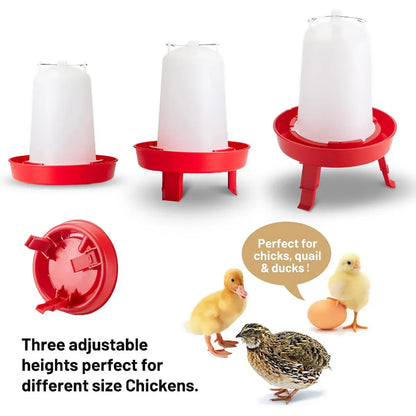 Chicken Feeder Waterer Set Poultry Kettle With Feed Bucket Farm Coop Feeding Use - Red