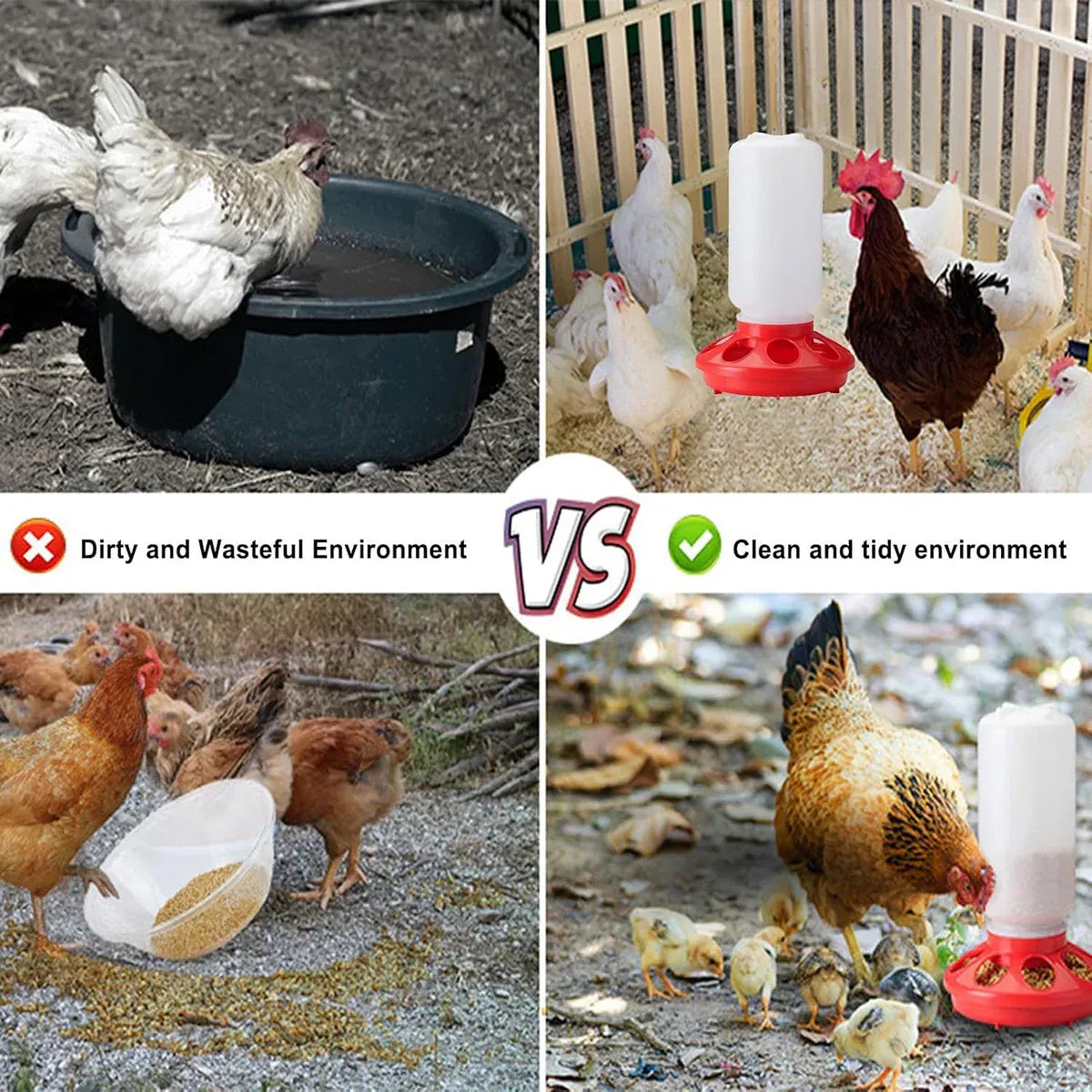 Chicken Feeder Waterer Set Poultry Kettle With Feed Bucket Farm Coop Feeding Use - Red