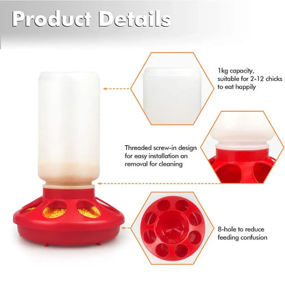 Chicken Feeder Waterer Set Poultry Kettle With Feed Bucket Farm Coop Feeding Use - Red