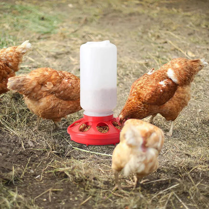 Chicken Feeder Waterer Set Poultry Kettle With Feed Bucket Farm Coop Feeding Use - Red