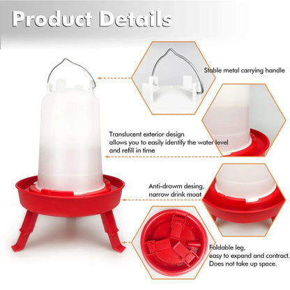 Chicken Feeder Waterer Set Poultry Kettle With Feed Bucket Farm Coop Feeding Use - Red