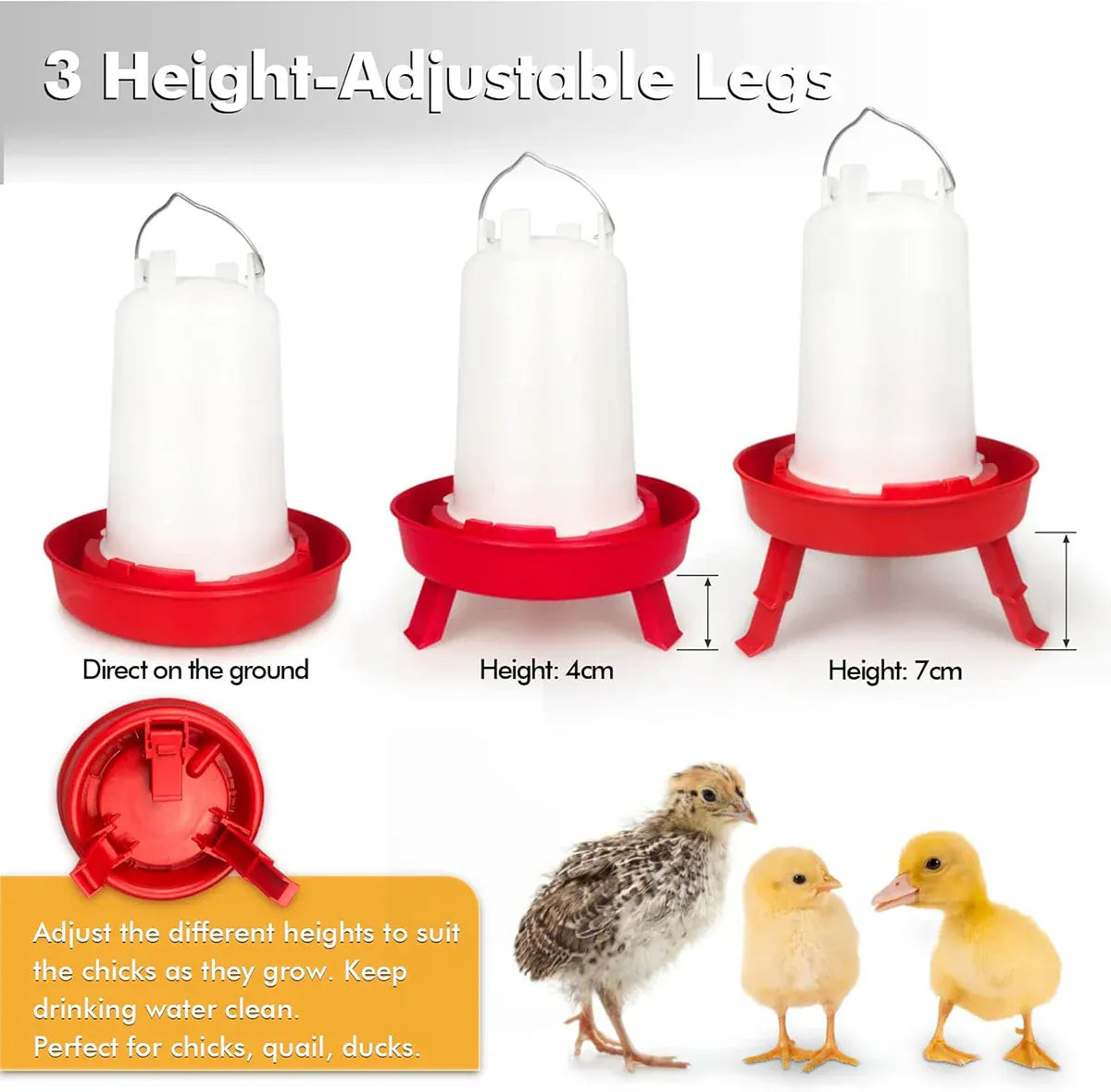 Chicken Feeder Waterer Set Poultry Kettle With Feed Bucket Farm Coop Feeding Use - Red