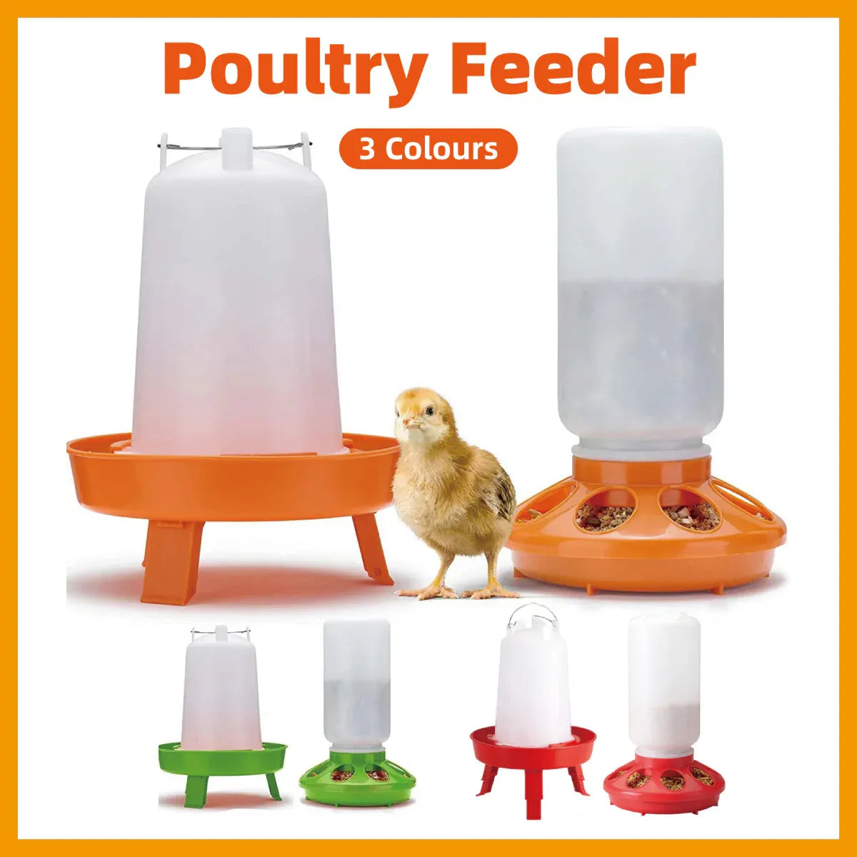 Chicken Feeder Waterer Set Poultry Kettle With Feed Bucket Farm Coop Feeding Use - Red