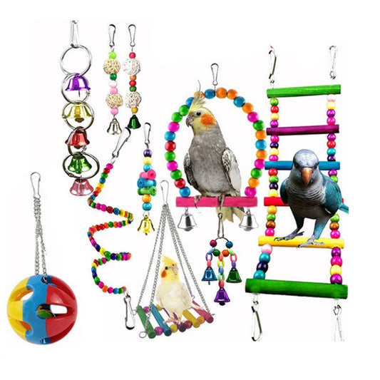 10pcs - Parrot Toys Set for Cockatiels Budgies Cages