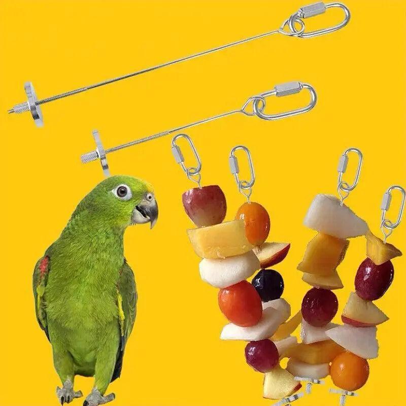 Stainless Steel Bird Parrot Cage - Skewer Food Spear Fruit Holder - 23cm - S