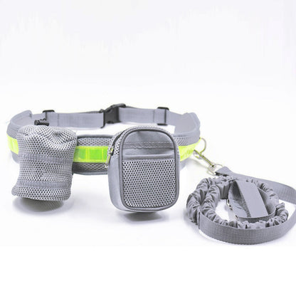 Reflective Pet Waist Bag with Hands-Free Leash for Night Safety - Adjustable Waist Pack with Detachable Pouches