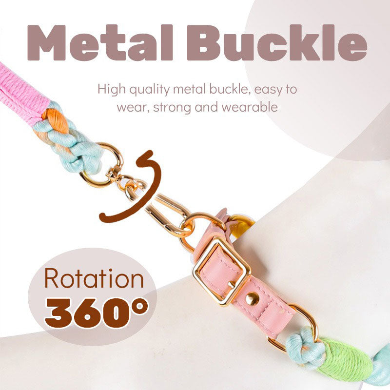 Rainbow Cotton Rope Dog Leash and Collar Set - 150cm Training Lead