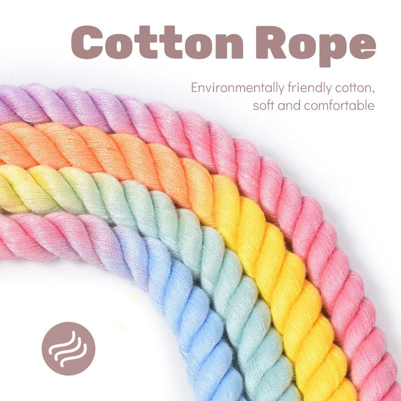 Rainbow Cotton Rope Dog Leash and Collar Set - 150cm Training Lead