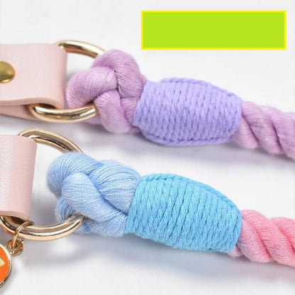 Rainbow Cotton Rope Dog Leash and Collar Set - 150cm Training Lead