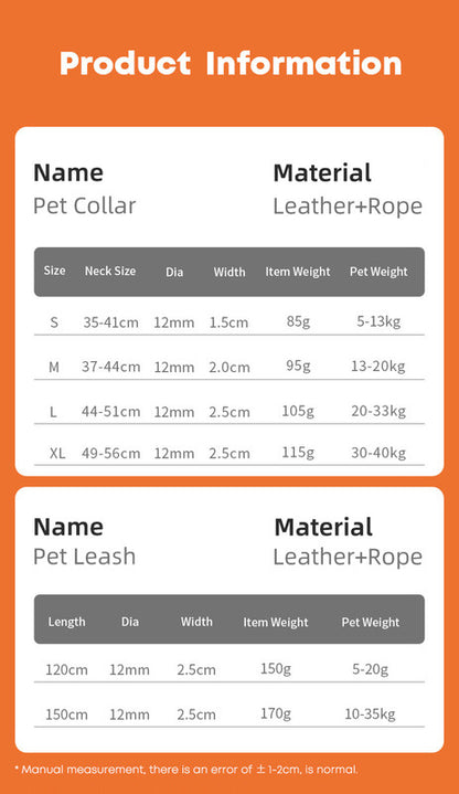 Cotton Rope Dog Leash and Collar Set - Various Colours