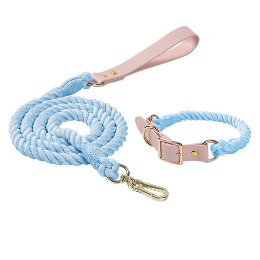 Cotton Rope Dog Leash and Collar Set - Various Colours