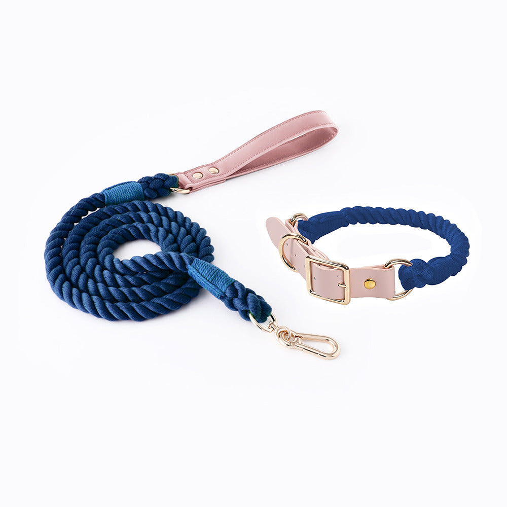 Cotton Rope Dog Leash and Collar Set - Various Colours