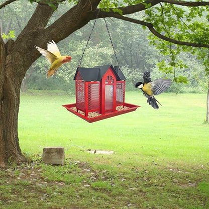 Charming House-Shaped Hanging Bird Feeder - Durable Metal Design for Wild Birds(pink)
