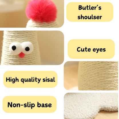 Coffee Adorable Chick Cat Scratching Post - Durable Sisal Rope Scratcher Toy for Cats & Kittens